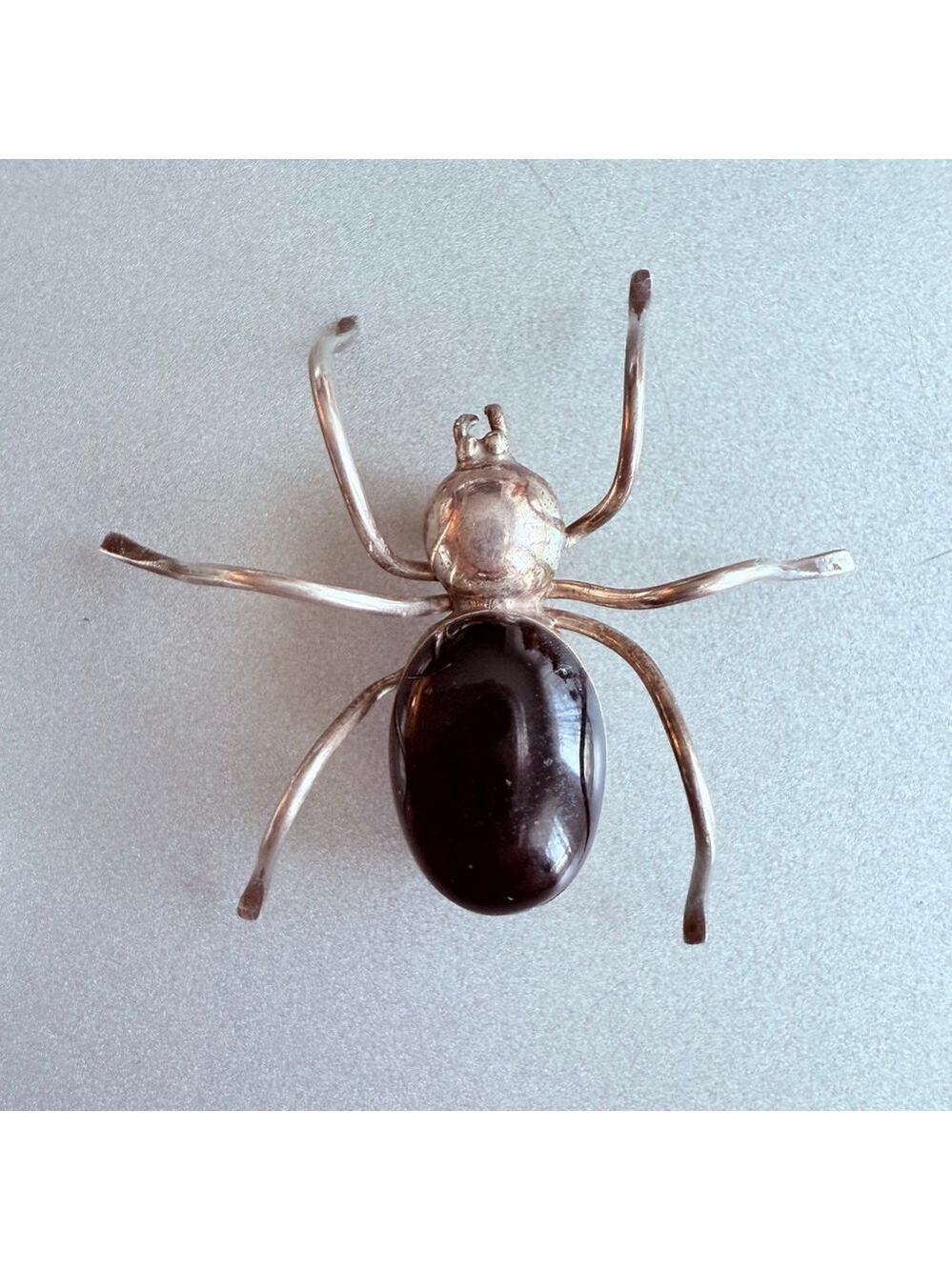 Vintage Southwestern 3 CT Onyx Figural Spider Sterling Silver 925 Pin Brooch - Picture 2 of 7